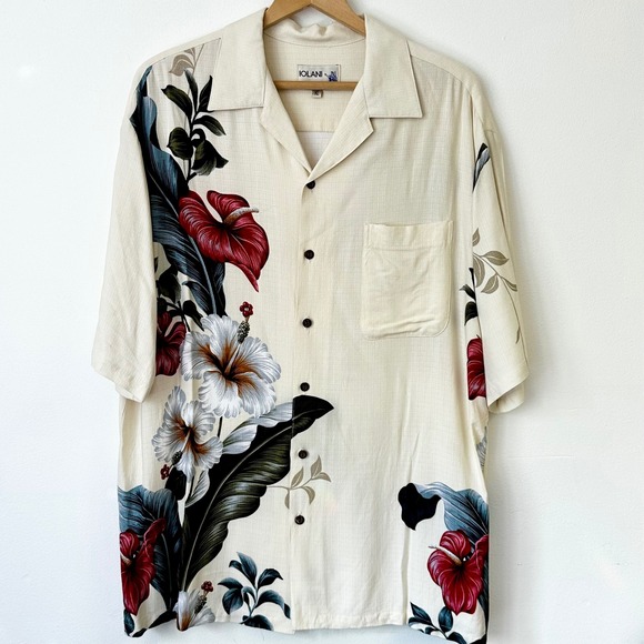 Iolani Other - Iolani Mens XL Hawaiian Shirt Cream Floral Hibiscus Graphic Camp Aloha Top